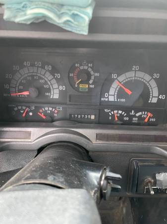 Speedometer and dashboard for 2000 Chevy 6500 used lube truck sitting in the Precision yard
