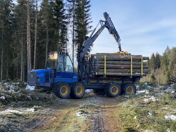 Rottne F18E loading logs on a logging site