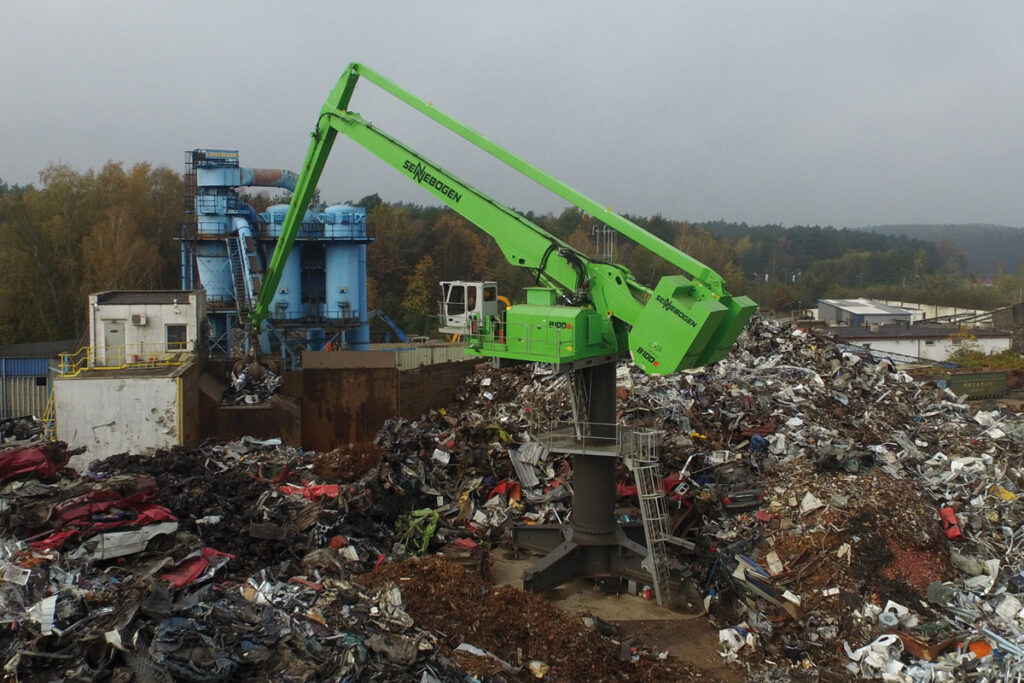 Sennebogen EQ Balance Crane on a wrecking yard